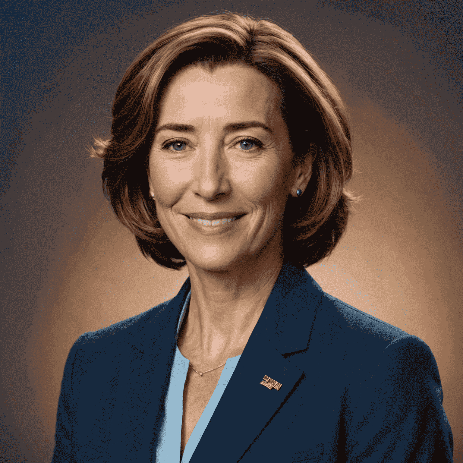 Portrait of Emma Thompson, a woman in her 30s with shoulder-length brown hair and a warm smile, wearing a blue blazer